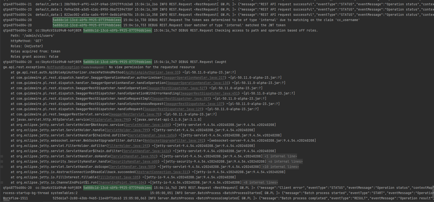 The correlation id is highlighted in the log items