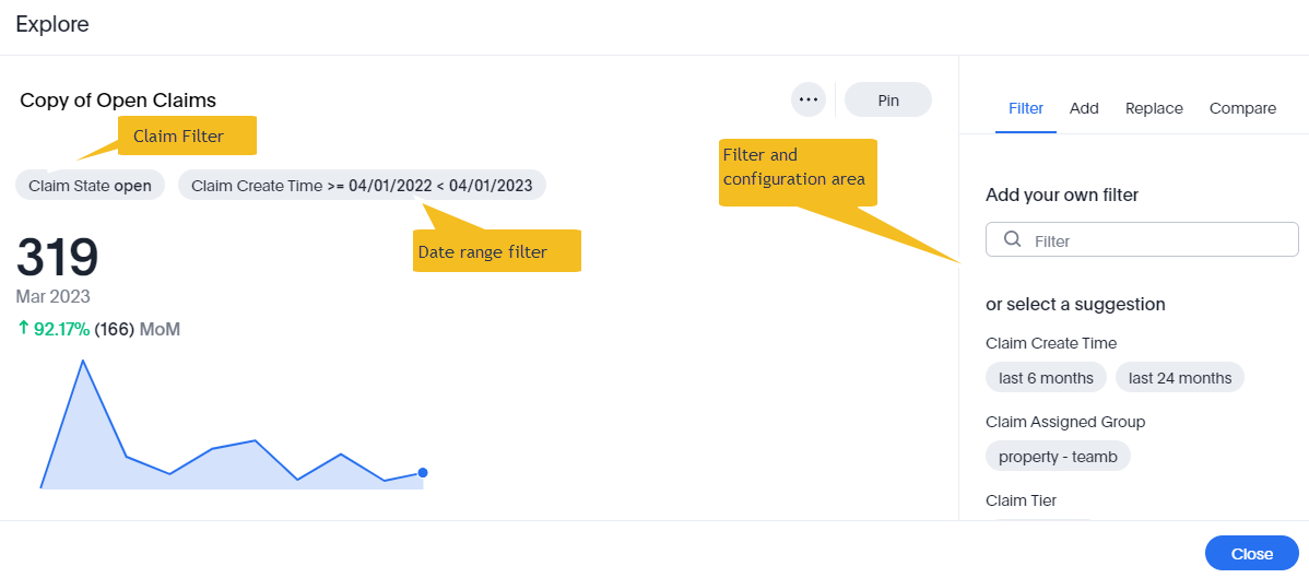 Explore view KPIs example