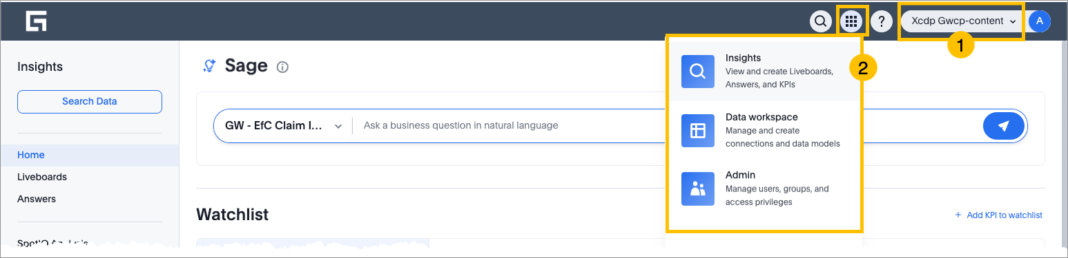 Explore's top navigation bar