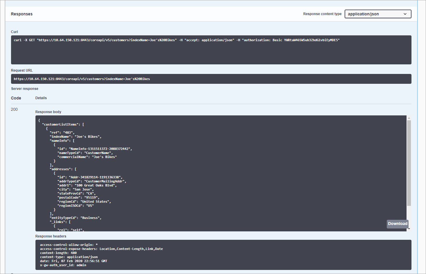 Example API response.