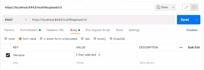 Example multi file upload API request.