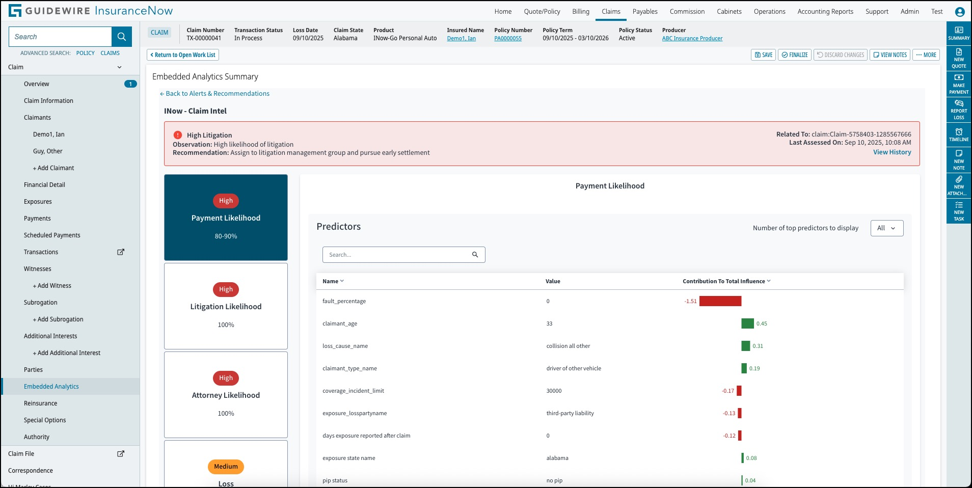 Claims Intel screen.