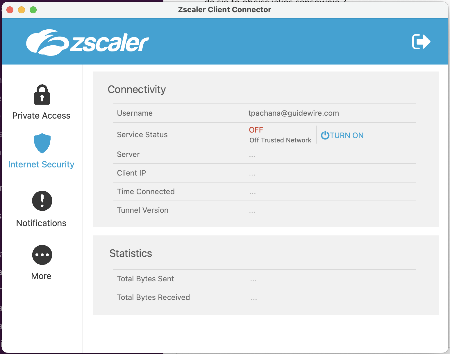 Zscaler mit deaktivierter Internetsicherheit