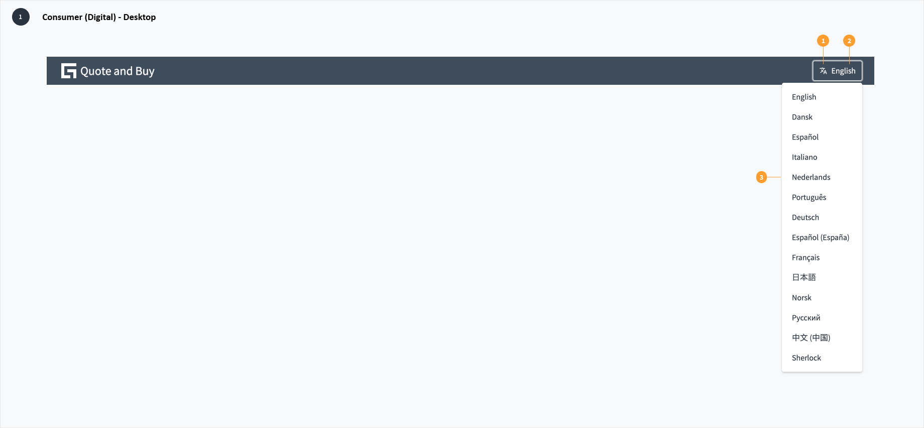 Aufbau der Sprachauswahl in der Desktop-Version
