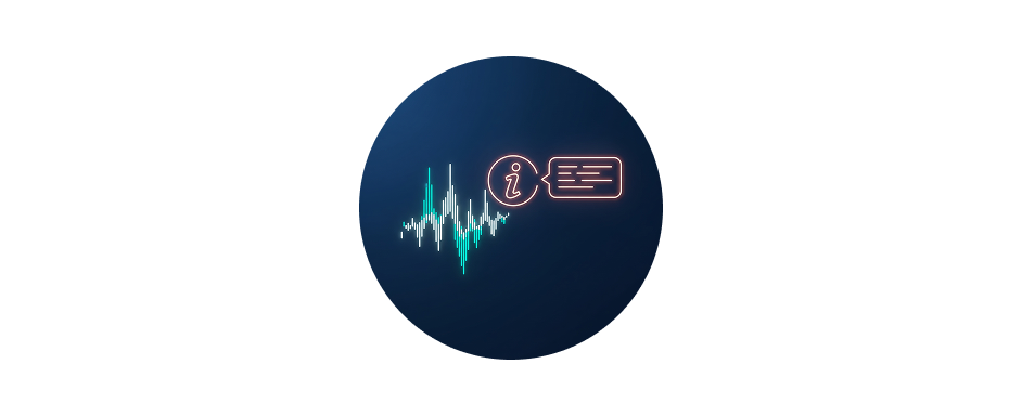 Symbol einer Infoblase und einer Textblase über einer Wellenform steht für die Erklärbarkeit.