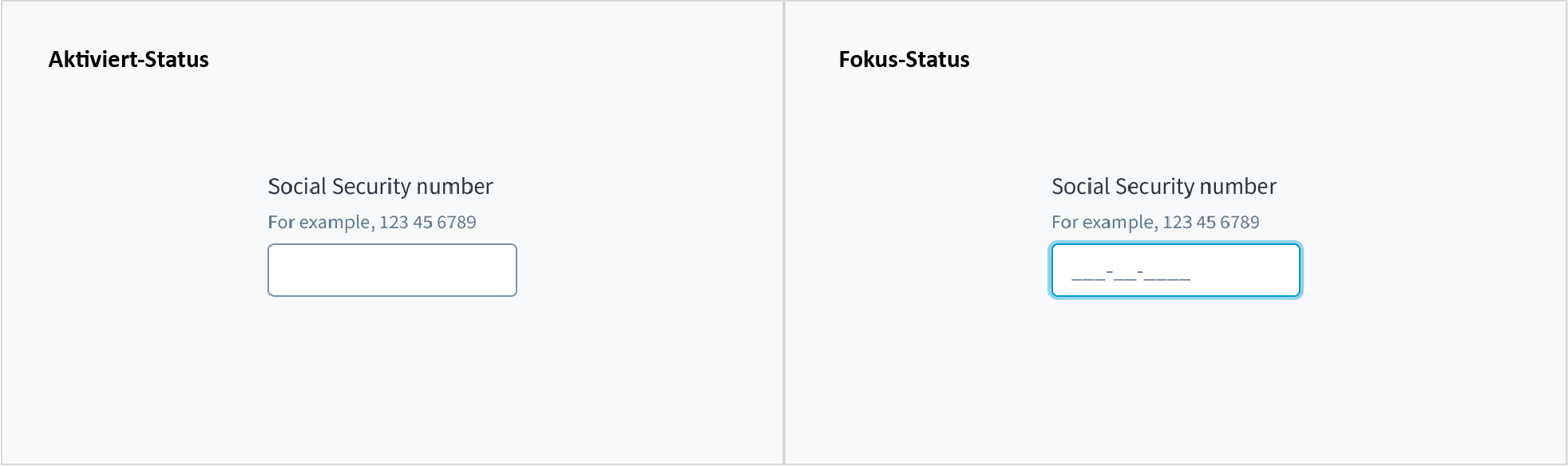 Abbildung des Texteingabefelds im aktivierten Zustand und im fokussierten Zustand