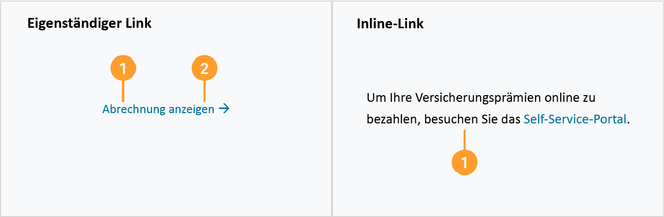 Bild, das den Aufbau eines eigenständigen und Inline-Links darstellt
