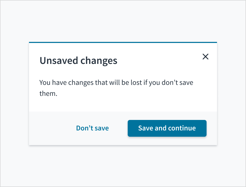 Don'ts image depicting a decision dialog that doesn't use a question in the header
