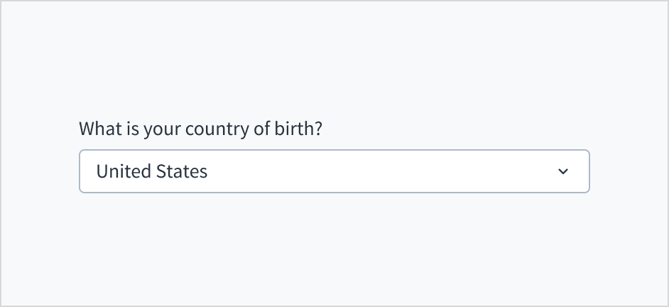 Don'ts image depicting a dropdown component that has a question as its label