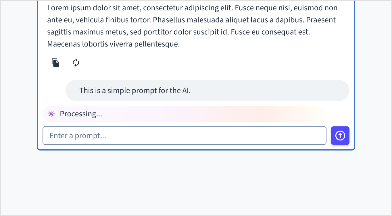 Close-up of the comp_name input area showing an active "Processing..." status indicator.