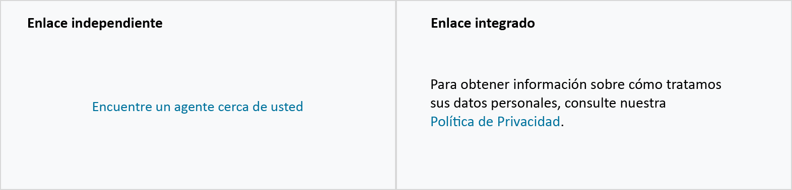 Imagen en la que se muestra un enlace de texto independiente y uno integrado