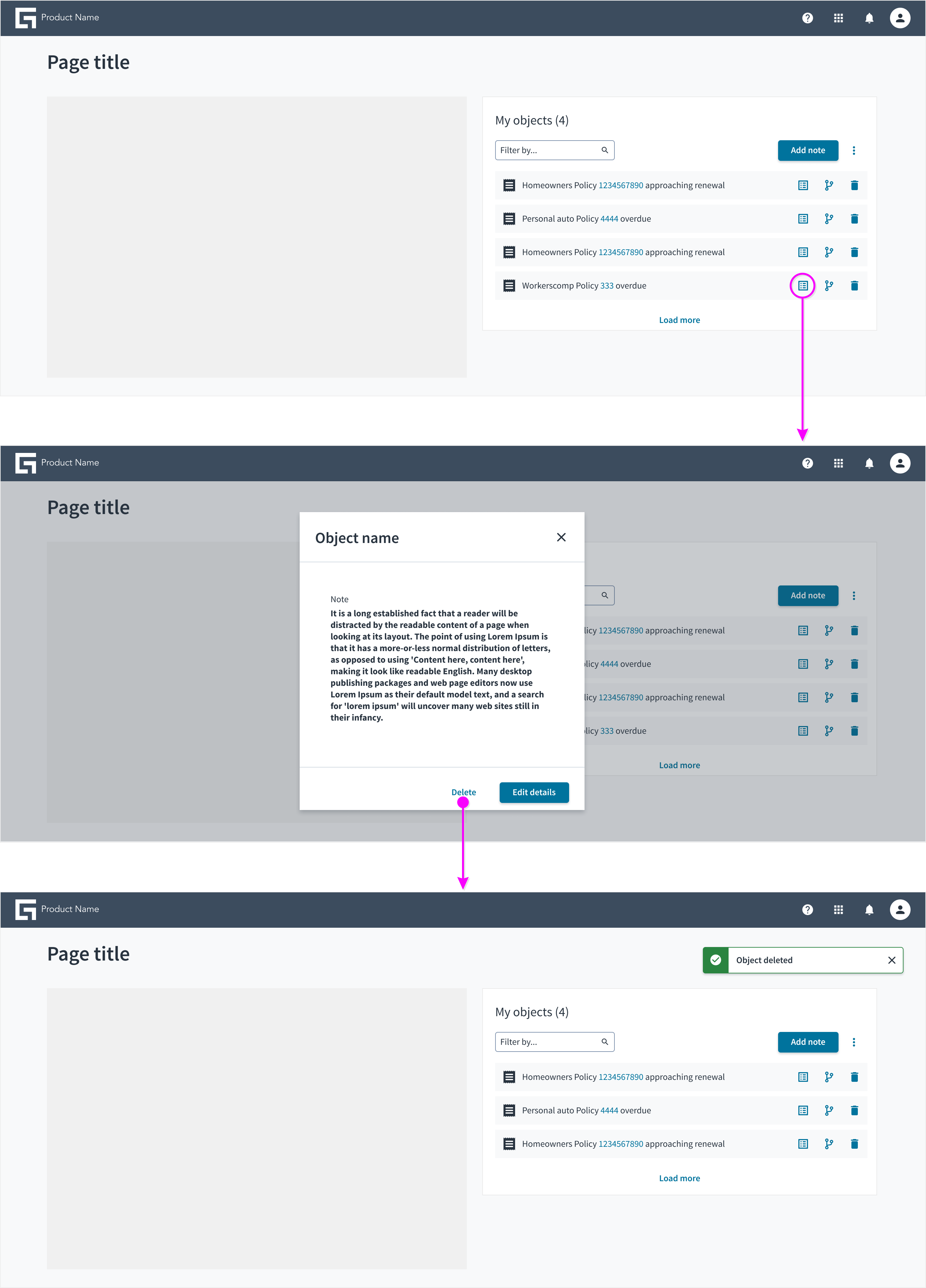 Patrón de vista de lista eliminar a través de la vista de detalles