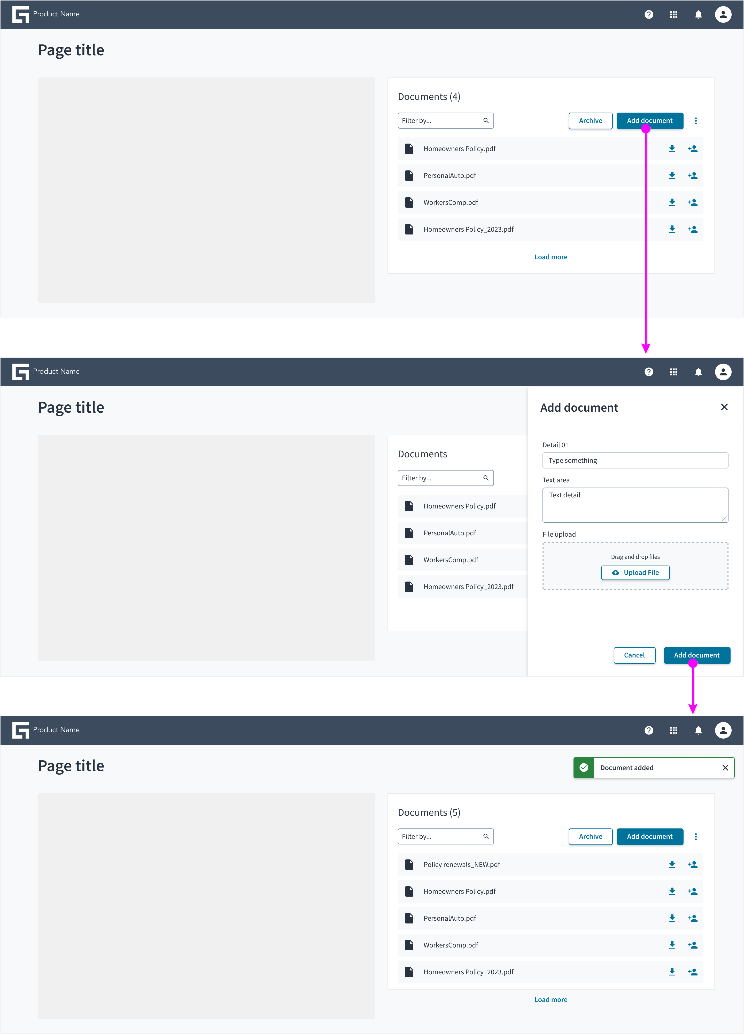 Patrón de vista de lista creación mediante cajón