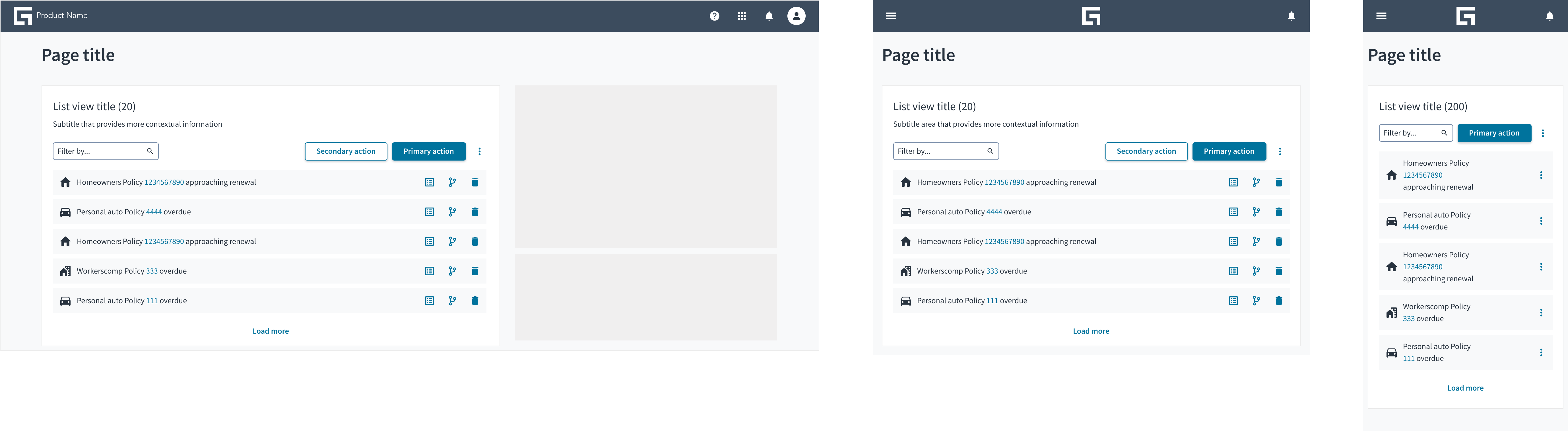 Diseño responsive para el patrón de vista de lista