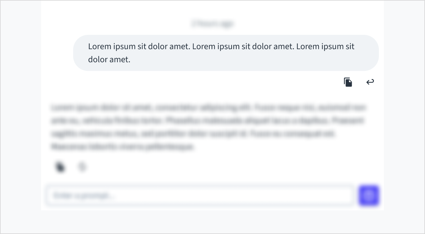 User response showing text content and action icons for copy and re-run below the text.
