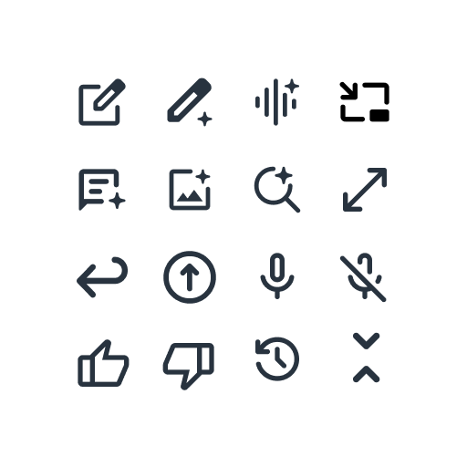 Grid of sixteen minimalist product icons featuring sparkle accents to indicate AI functionality.