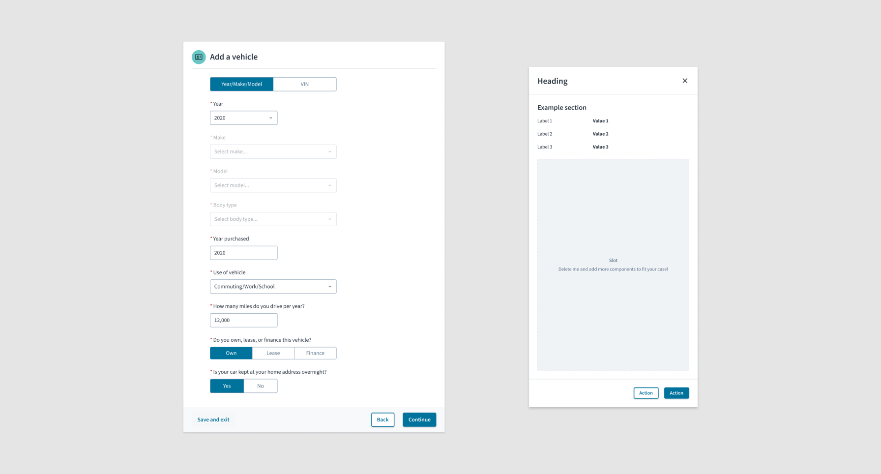 Example of P&amp;C-focused and agnostic UX patterns