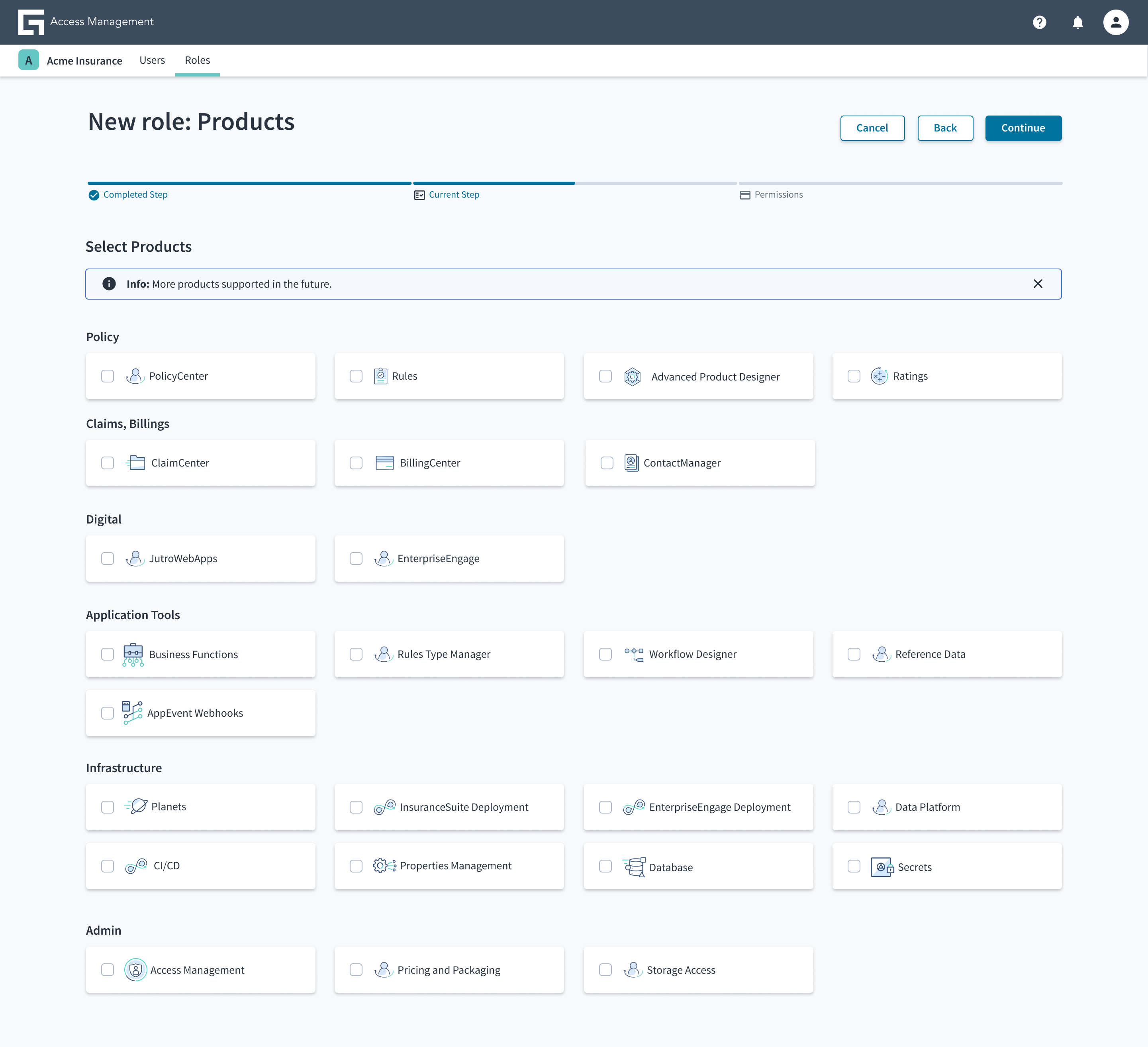 Ejemplo de un patrón de opciones de botón de selección en Guidewire Cloud Platform