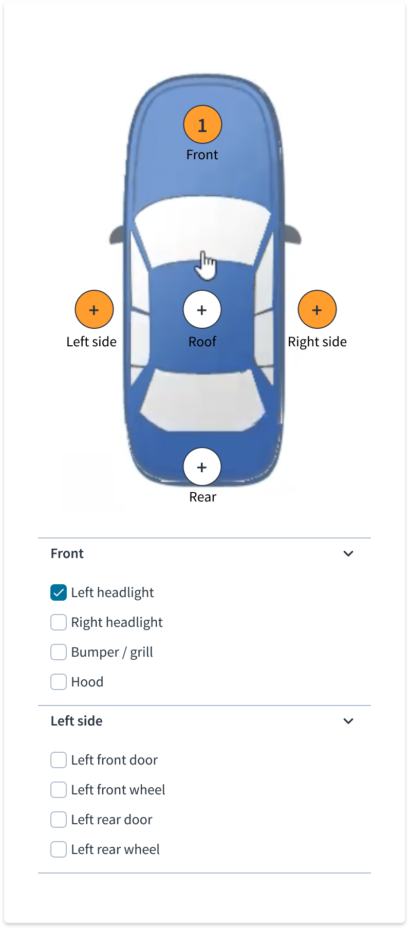 Imagen que ilustra el diseño responsive del patrón del indicador visual de daños en dispositivos móviles