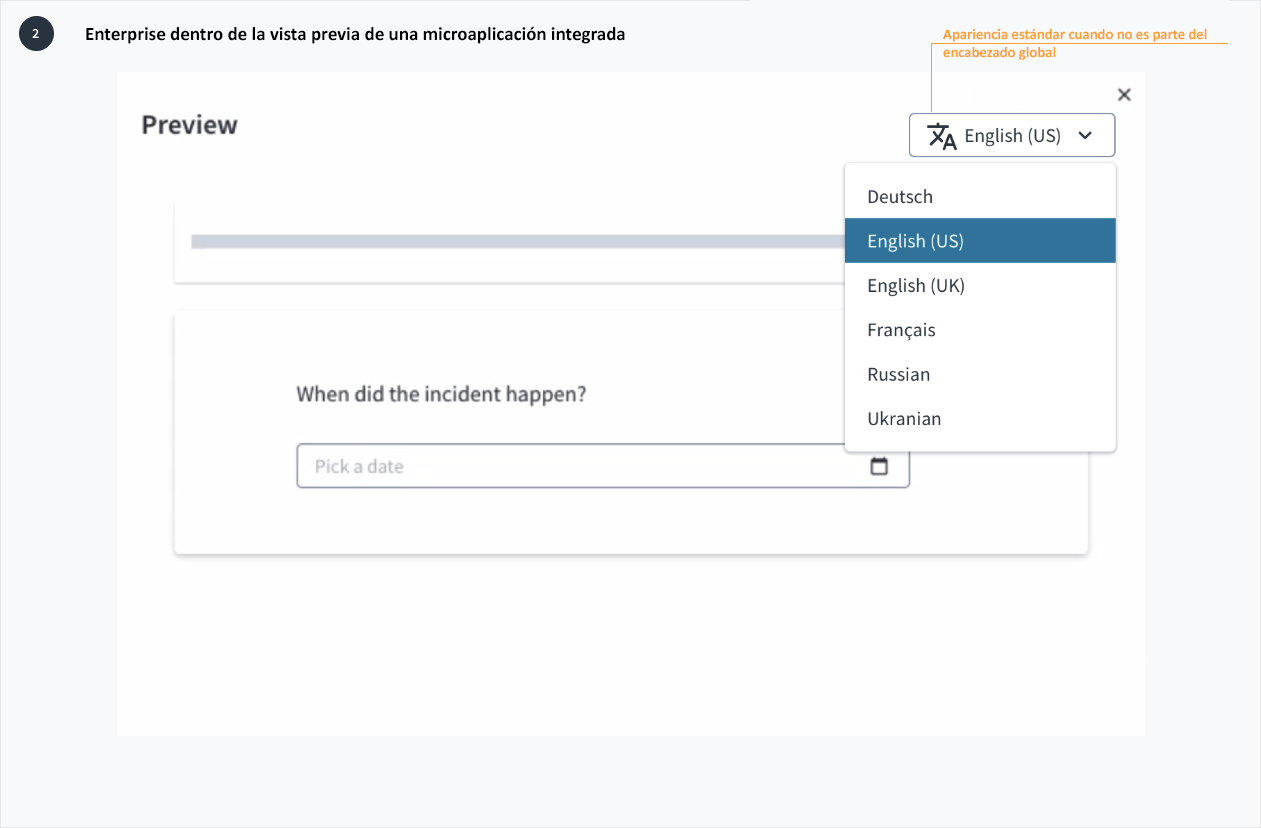 Vista previa del microfrontend incrustado empresarial