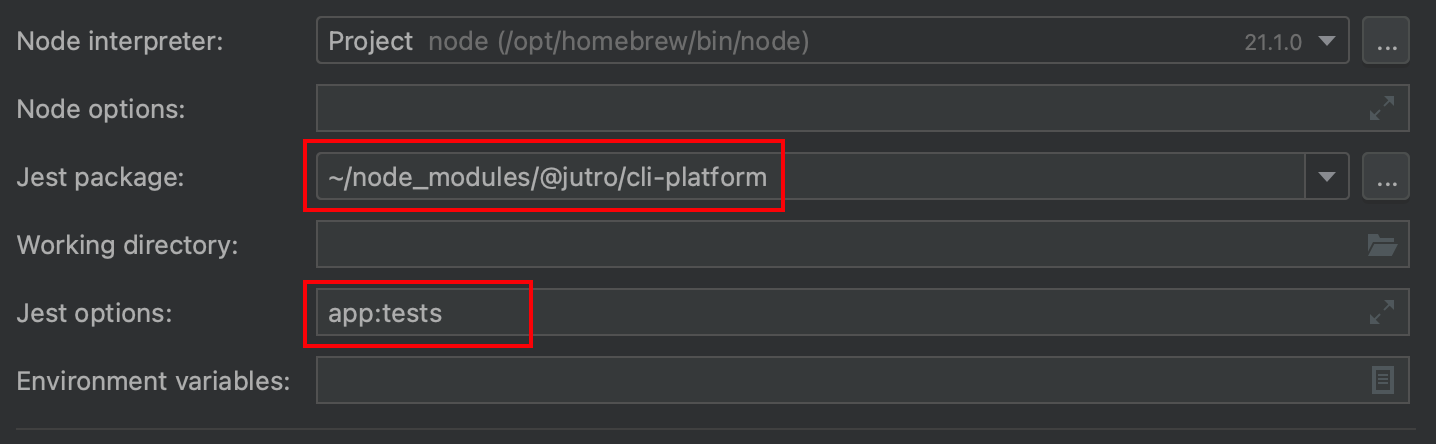 Captura de pantalla de la configuración de IntelliJ para pruebas