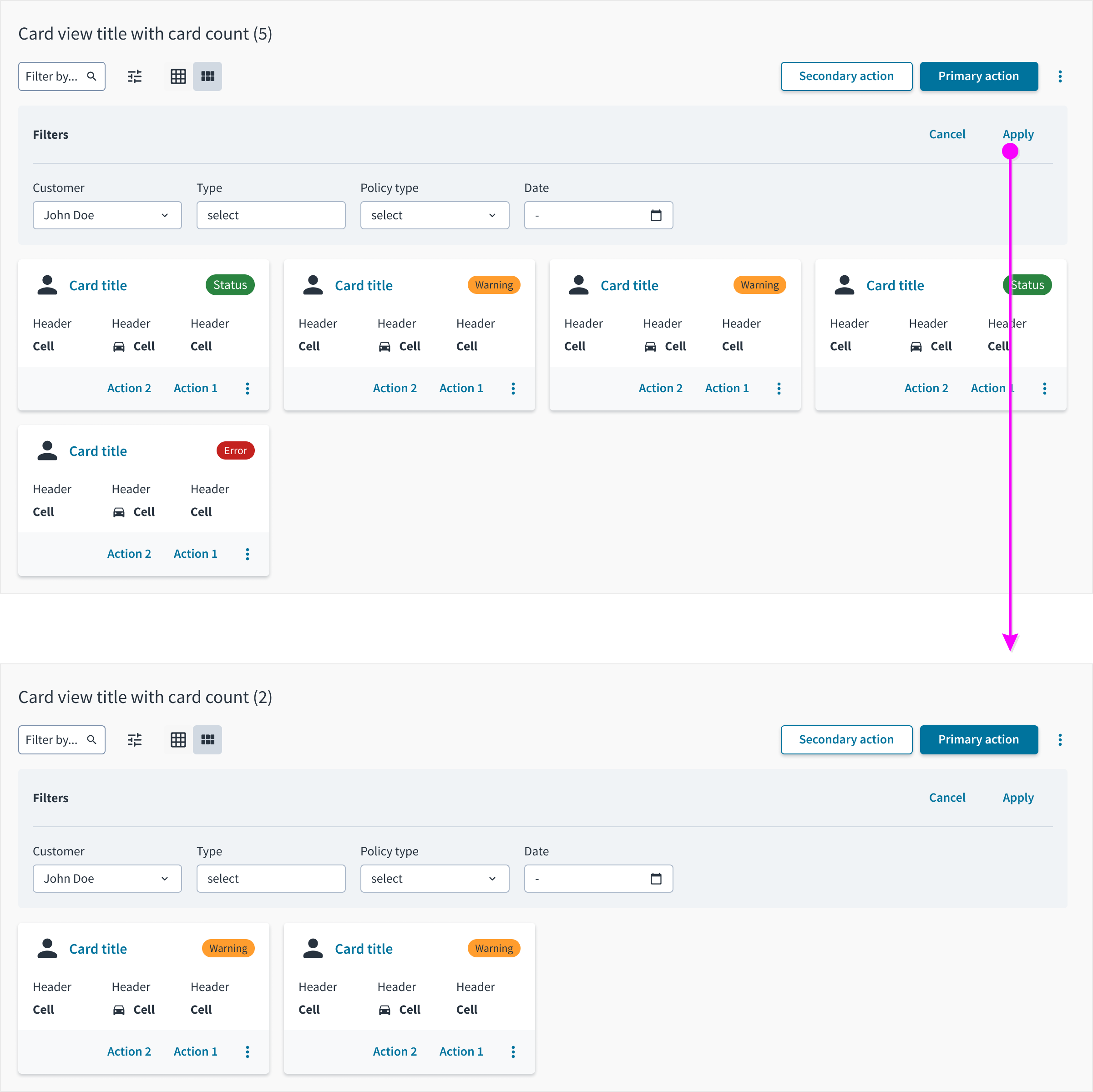 Filtrage de la vue Fiche