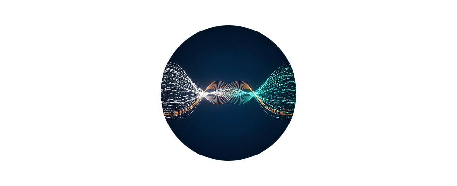 Icône de deux flux de particules s’écoulant et s’entremêlant, symbole de l’harmonisation.