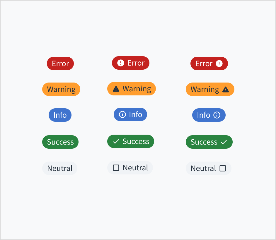 Image représentant les 5 types de statut différents pour le composant Étiquette d'information