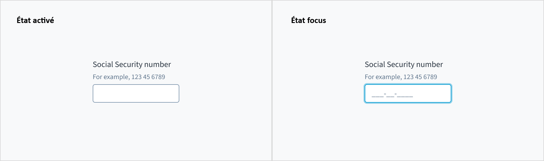 Image illustrant le champ de saisie de texte à l'état activé et à l'état focus