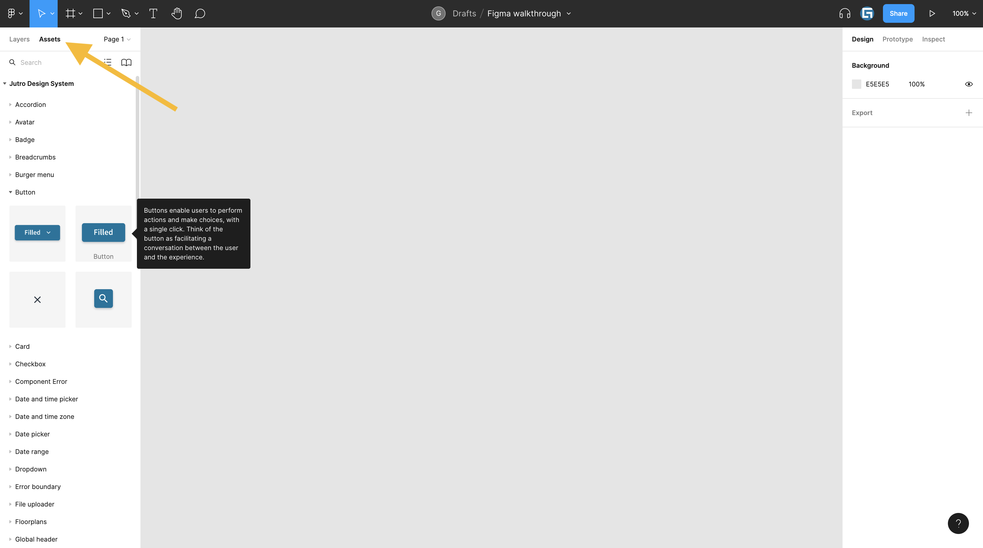 Canevas Figma avec le bouton Ressources mis en évidence dans la barre latérale gauche