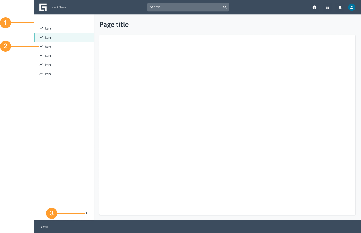 Image illustrating the anatomy of the side panel with container, item list, and collapsible icon button
