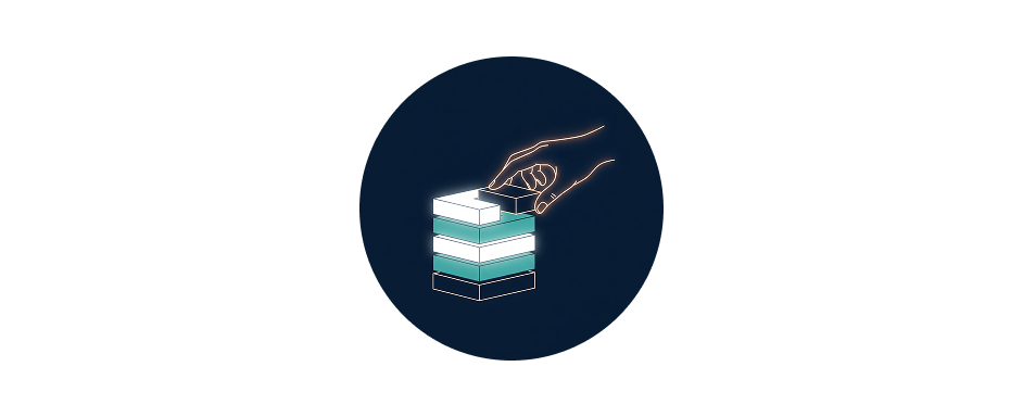 Icon of a hand placing a block on top of a stack, representing human ownership.