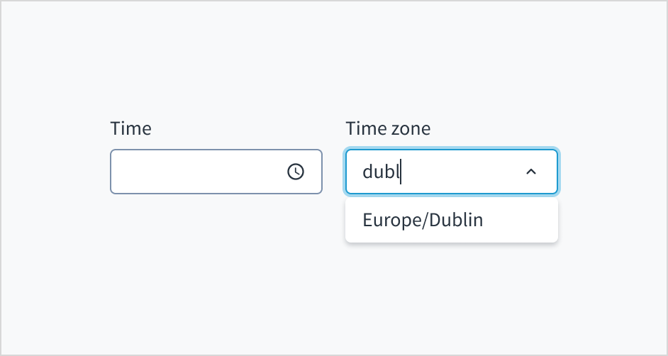 image that illustrates the time zone picker component with typeahead functionality