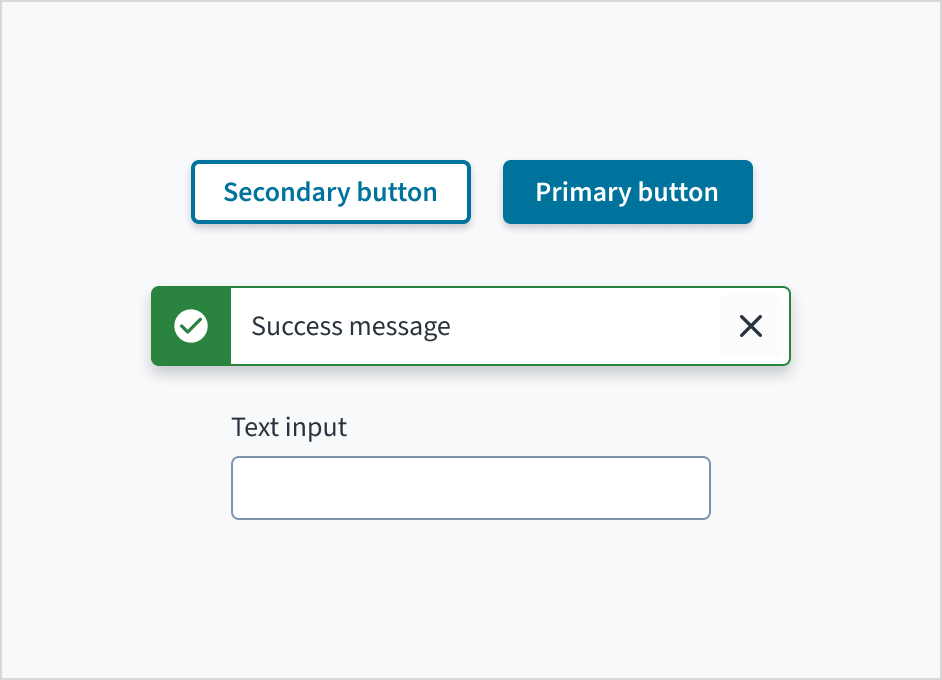 Example of button, success toast, and text input components