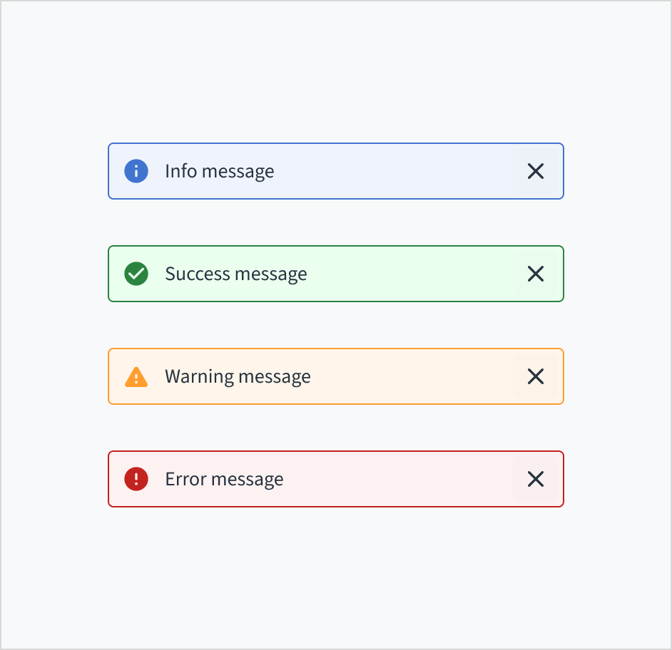 Image illustrating the four different types of inline notifications: info, success, warning, and error