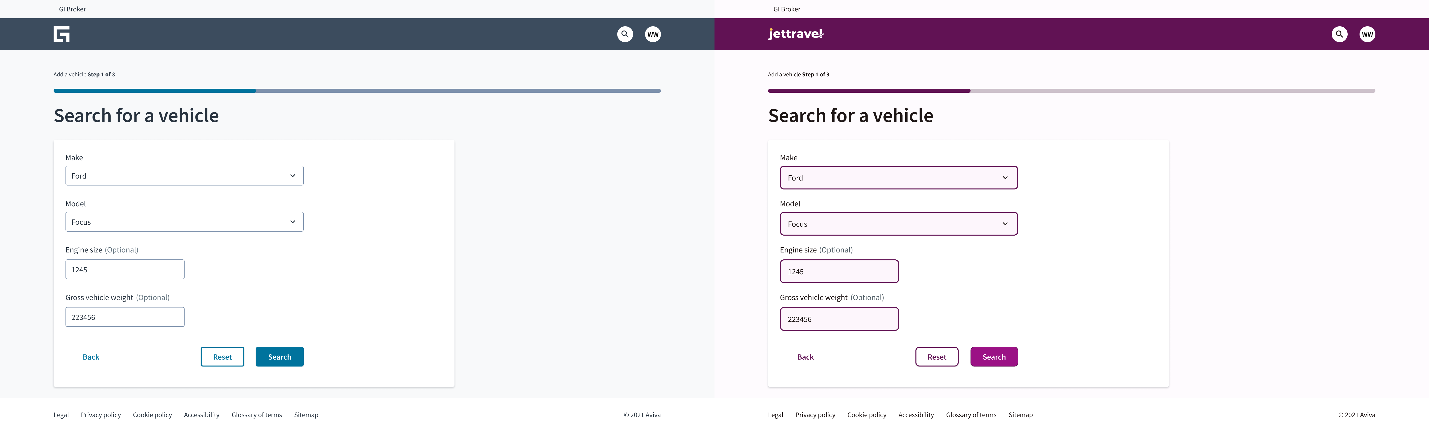 An image comparing pages with default and custom themes